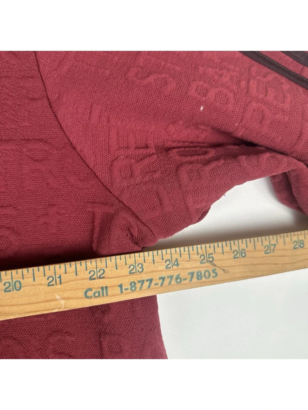 Adidas Hoodie Sweatshirt Mens XL Red Maroon 3 Stripe Embossed Pockets Pullover